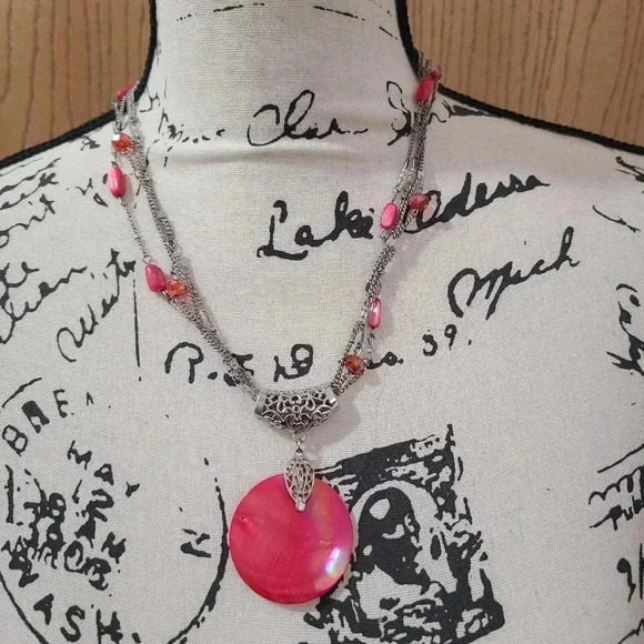 #39 set of 3 necklaces shell beaded pearl dangle filigree pendant - Picture 4 of 4